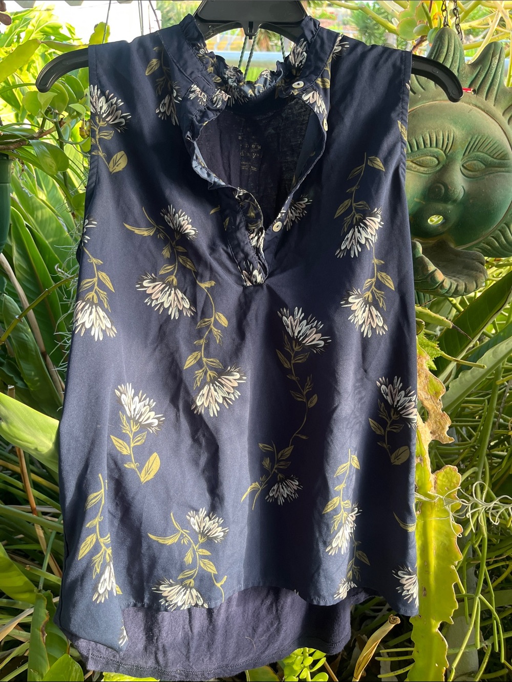 a new day Navy Floral Ruffle-Trim Sleeveless Camisole